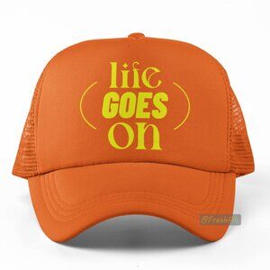 🆕Life Goes On Orange Foam Trucker Hat Mesh Snapback Cap